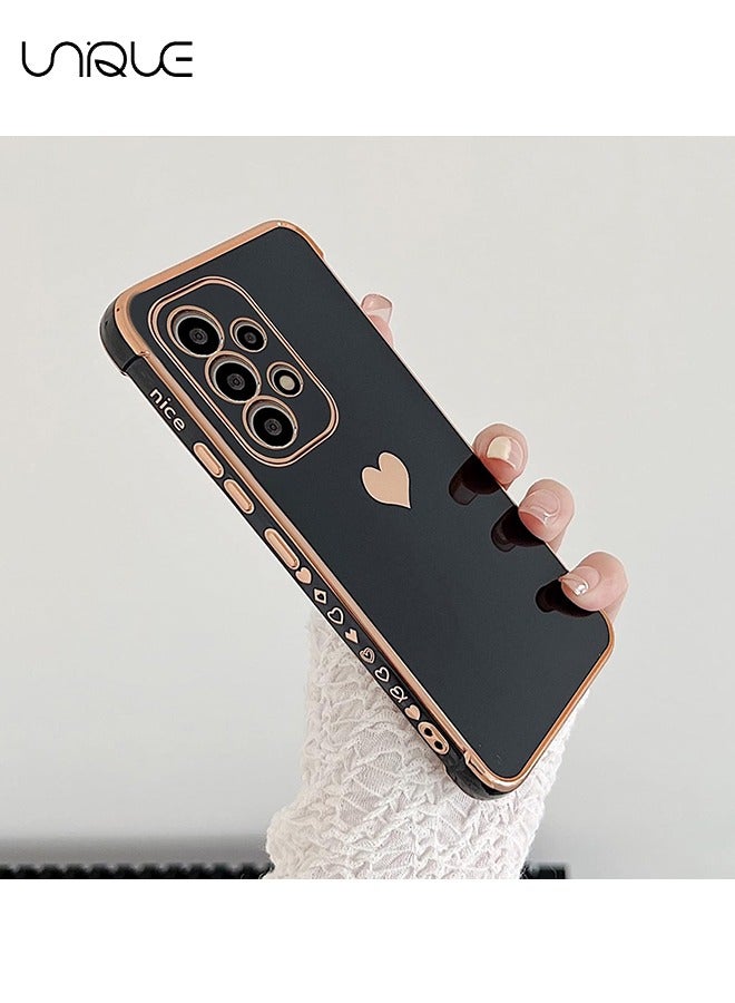 يونيك متوافق مع سامسونج جالاكسي A53 5G حالة حب القلب تصفيح كهربائي فاخر أنيق حالة حامي الكاميرا لينة TPU للصدمات جراب خلفي واقي جالكسي A53 5G - أسود - Image 5