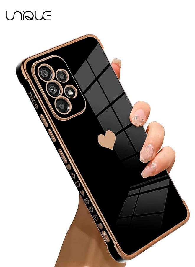 يونيك متوافق مع سامسونج جالاكسي A53 5G حالة حب القلب تصفيح كهربائي فاخر أنيق حالة حامي الكاميرا لينة TPU للصدمات جراب خلفي واقي جالكسي A53 5G - أسود - Image 1