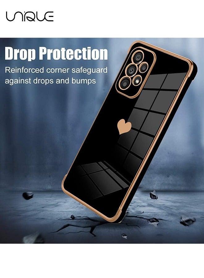 يونيك متوافق مع سامسونج جالاكسي A53 5G حالة حب القلب تصفيح كهربائي فاخر أنيق حالة حامي الكاميرا لينة TPU للصدمات جراب خلفي واقي جالكسي A53 5G - أسود - Image 3