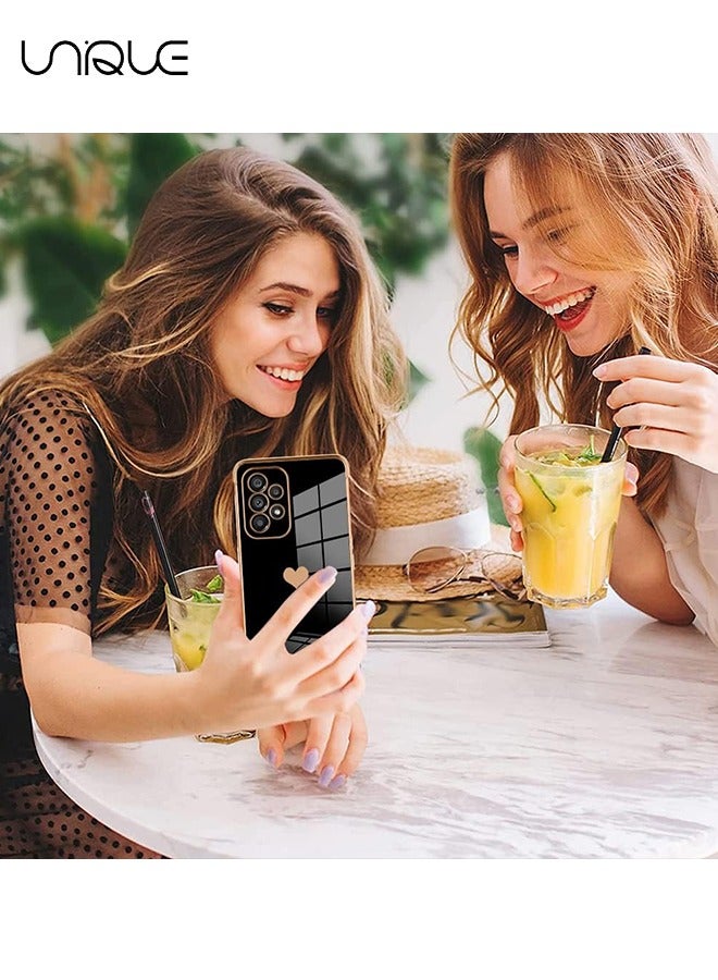 يونيك متوافق مع سامسونج جالاكسي A53 5G حالة حب القلب تصفيح كهربائي فاخر أنيق حالة حامي الكاميرا لينة TPU للصدمات جراب خلفي واقي جالكسي A53 5G - أسود - Image 4