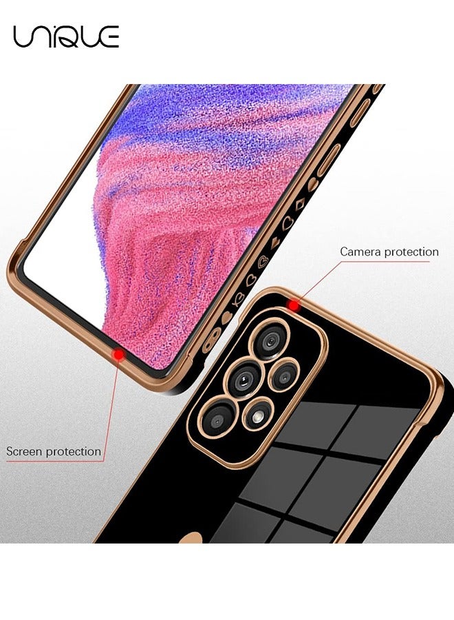 يونيك متوافق مع سامسونج جالاكسي A53 5G حالة حب القلب تصفيح كهربائي فاخر أنيق حالة حامي الكاميرا لينة TPU للصدمات جراب خلفي واقي جالكسي A53 5G - أسود - Image 2