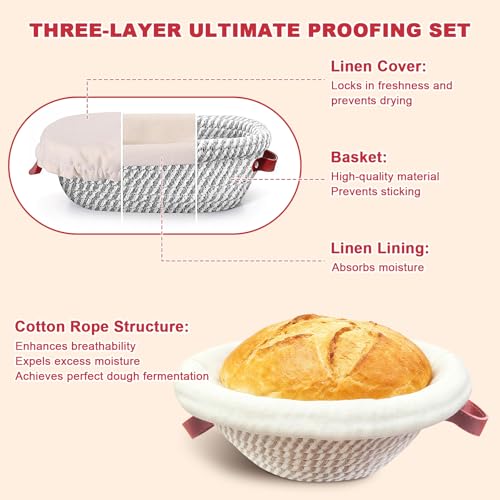 Qalvyn Sourdough Bread Baking Supplies, Sourdough Starter Kit with Cotton Rope Oval & Round Bread Proofing Basket and Sourdough Starter Jar, Artisan Bread Making Kit Ideal Gift for Bakers, Women Wife Mom Red - Image 4