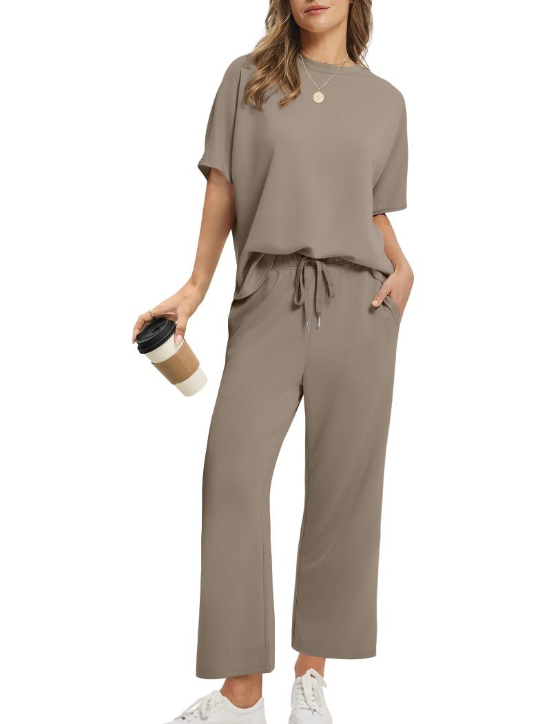 Sampeel Lounge Sets for Women Fashion Clothing Airport Outfits 2025 2 Piece Travel Matching Sets Women Clothing Resort Wear Cruise Coffee M - Image 1
