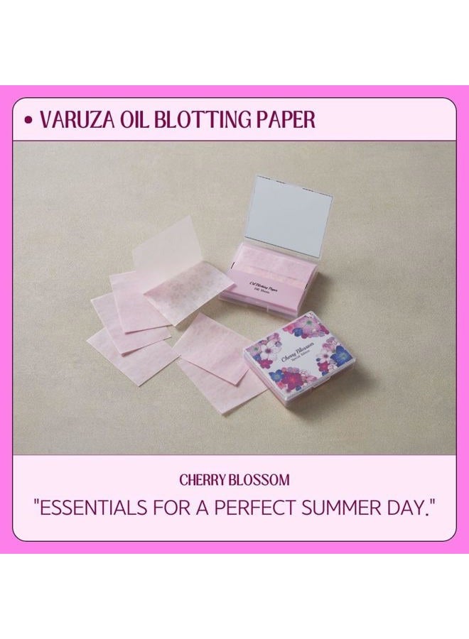 VARUZA [100 Counts + Mirror Case] Cherry Blossom Natural Oil Blotting Paper for Face Korean with Mirror Case - Image 4