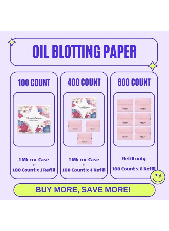 VARUZA [100 Counts + Mirror Case] Cherry Blossom Natural Oil Blotting Paper for Face Korean with Mirror Case - Image 2