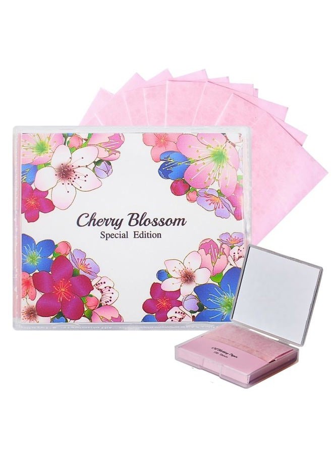 VARUZA [100 Counts + Mirror Case] Cherry Blossom Natural Oil Blotting Paper for Face Korean with Mirror Case - Image 1