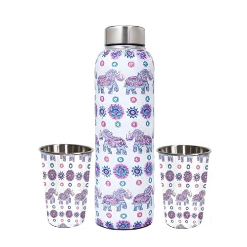 La' Forte Stainless Steel Bottle & Tumbler Set – Royal Elephant Pattern - Image 1