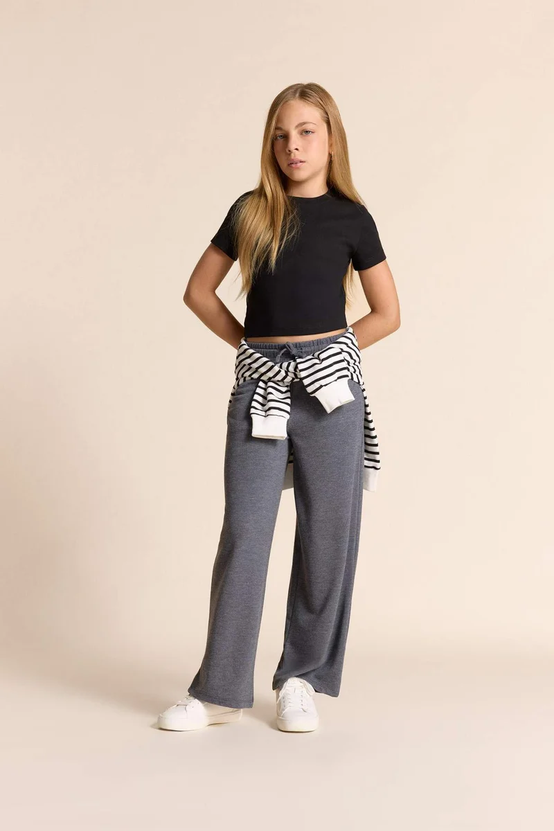 ديفاكتو Girl Slim Fit Crew Neck Ribbed Short Sleeve T-Shirt
