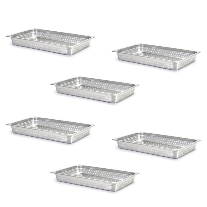 PERFORATED STEAM TABLEHOTEL PAN FULL SIZE 212 DEEP PACK OF 6 IN STAINLESS STEEL PP200F2