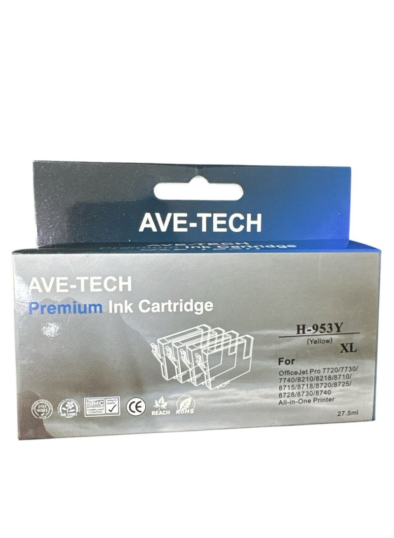 AVE-TECH PREMIUM INK 953XL YELLOW / Pages 2000 / For Used In HP / OFFICE JET PRO 7720/7730/7740/8210/8218/8710/8715/8718/8720/8725/8728/8730/8740 