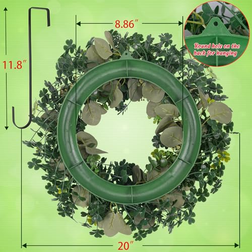 luck sea St Patricks Day Artificial Eucalyptus Wreath Saint Patrick Decorations for Front Door - St Paddys Shamrock Decor for Irish March Home Wall Porch Party Supplies - Image 4