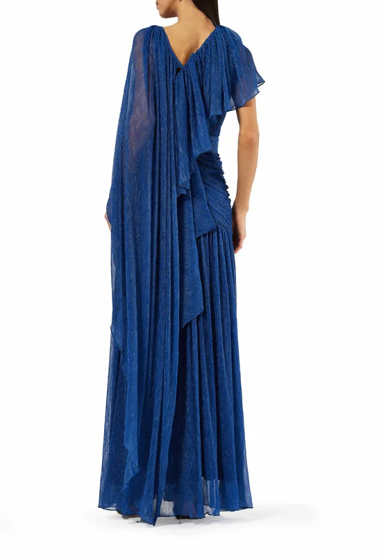 Amri Asymmetric Gathered Cape with Ruched Dropped Waist Dress