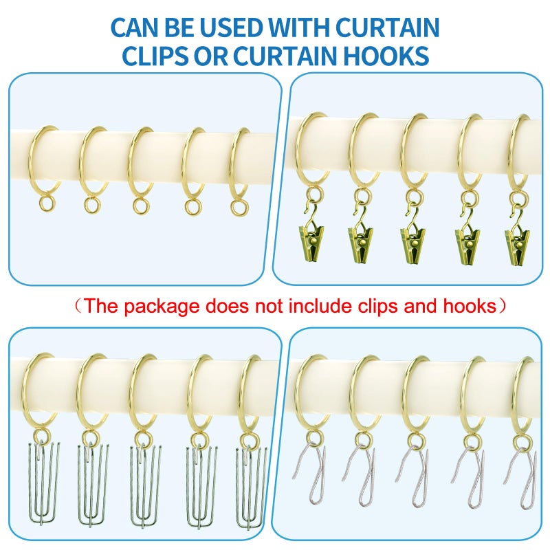AMZSEVEN 44 Pack Curtain Rings with Eyelets, Metal Drapery Ring for Pinch Pleat Curtains, Drape Ring 1.5 Inch I D, Fits Up to 1.2 in Rod (Gold) - Image 3