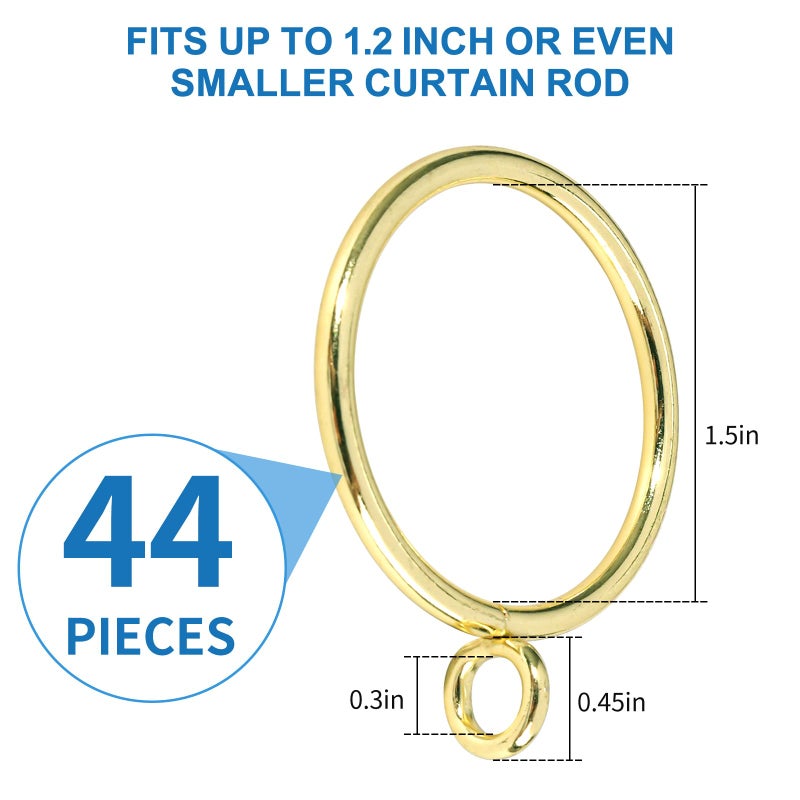AMZSEVEN 44 Pack Curtain Rings with Eyelets, Metal Drapery Ring for Pinch Pleat Curtains, Drape Ring 1.5 Inch I D, Fits Up to 1.2 in Rod (Gold) - Image 2