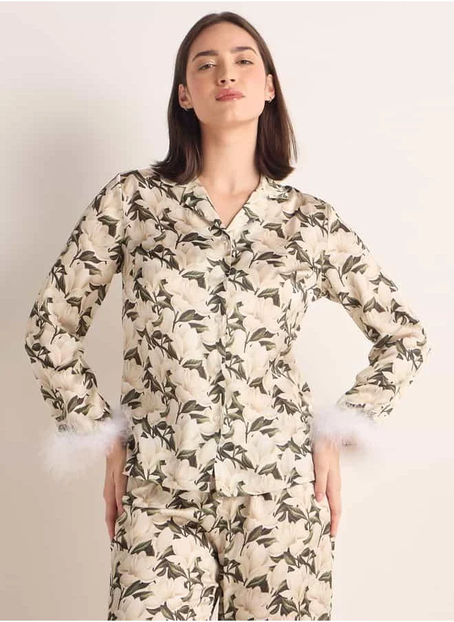 فاف Floral Print Satin Pyjama Set