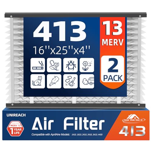 UNIREACH 2 Pack 413 Replacement Air Filter, MERV 13,Actual Size: 16"x28"x4", Nominal Size: 16x25x4, HVAC Furnace Filter, Compatible with AprilAire Models 4400, 3413, 2416, 2413, 1610, 1413 - Image 1