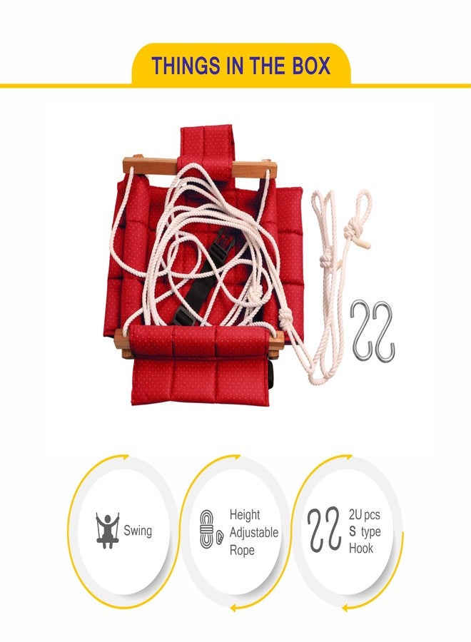Mihad Baby Swing - Swing for Kids - Cotton Cloth and Wooden Hanging Swing for Babies - Indoor/Outdoor jhula for Baby Boy (Red) - Image 5