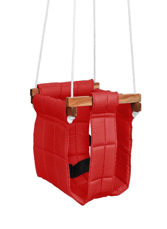 Mihad Baby Swing - Swing for Kids - Cotton Cloth and Wooden Hanging Swing for Babies - Indoor/Outdoor jhula for Baby Boy (Red) - Image 1