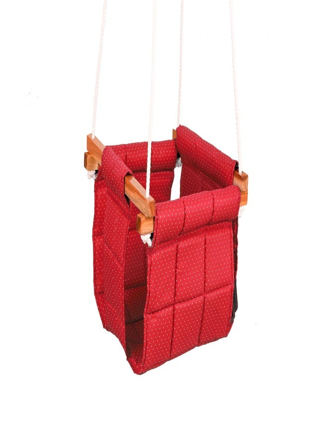 Mihad Baby Swing - Swing for Kids - Cotton Cloth and Wooden Hanging Swing for Babies - Indoor/Outdoor jhula for Baby Boy (Red) - Image 4