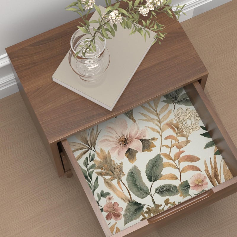 Laatse Vintage Floral Peel and Stick Wallpaper Pink Green Gold Botanical Contact Paper Vinyl Self Adhesive Removable Retro Leaf Wall Mural for Living Room Walls Cabinet Dresser Table Decor 17.5" x 118" - Image 4