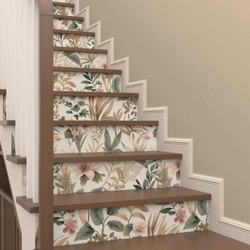 Laatse Vintage Floral Peel and Stick Wallpaper Pink Green Gold Botanical Contact Paper Vinyl Self Adhesive Removable Retro Leaf Wall Mural for Living Room Walls Cabinet Dresser Table Decor 17.5" x 118" - Image 3