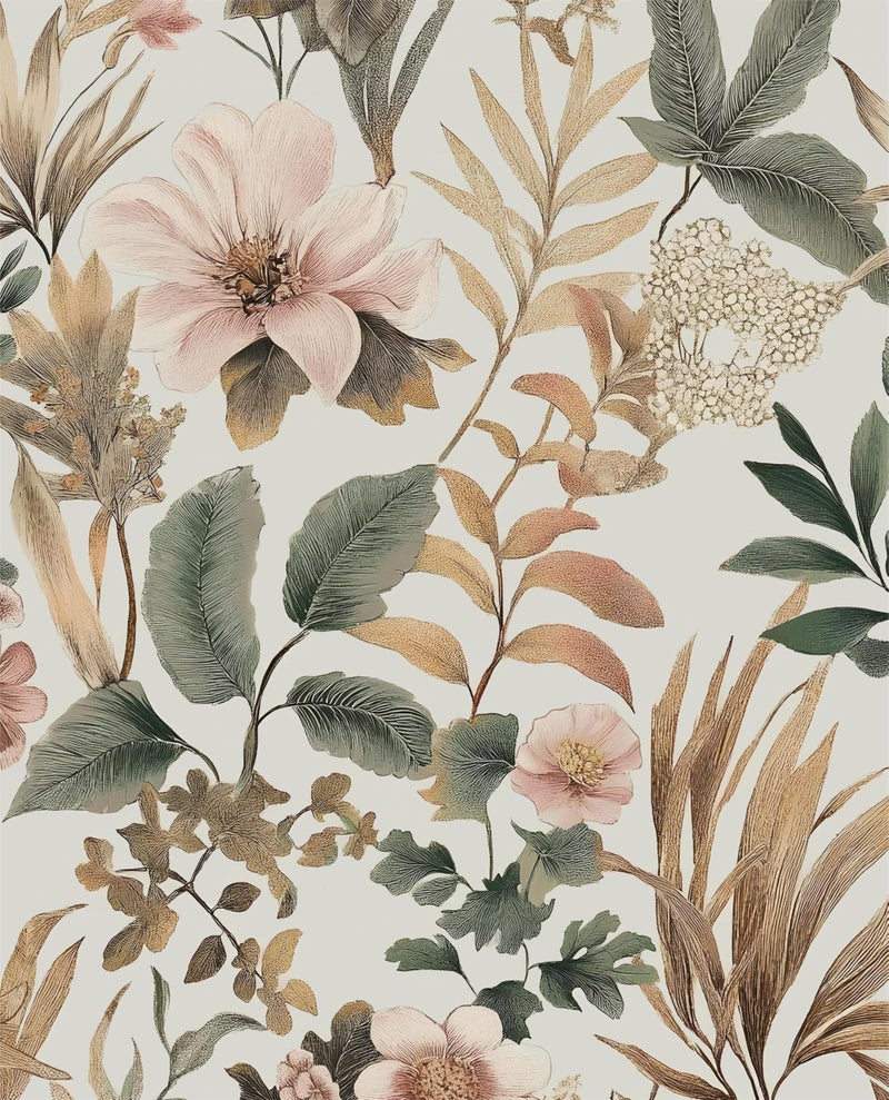 Laatse Vintage Floral Peel and Stick Wallpaper Pink Green Gold Botanical Contact Paper Vinyl Self Adhesive Removable Retro Leaf Wall Mural for Living Room Walls Cabinet Dresser Table Decor 17.5" x 118" - Image 1