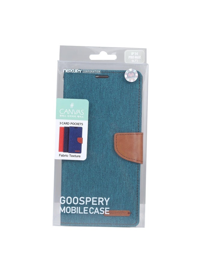 HuHa Case Cover For iPhone 14 Pro GOOSPERY CANVAS DIARY Canvas Texture Flip Leather Phone Case(Green) - Image 4