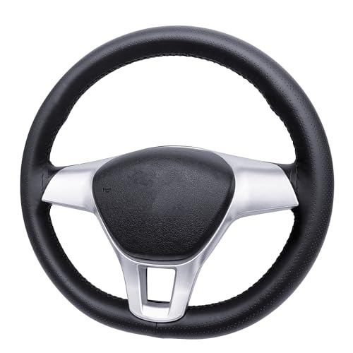 Carodi Leather Steering Wheel Cover, Breathable Non-Slip Design, Soft and Comfortable Feeling, Universal 15 Inch Auto Car Steering Wheel Stitch on Wrap（Size M+, Black） - Image 2