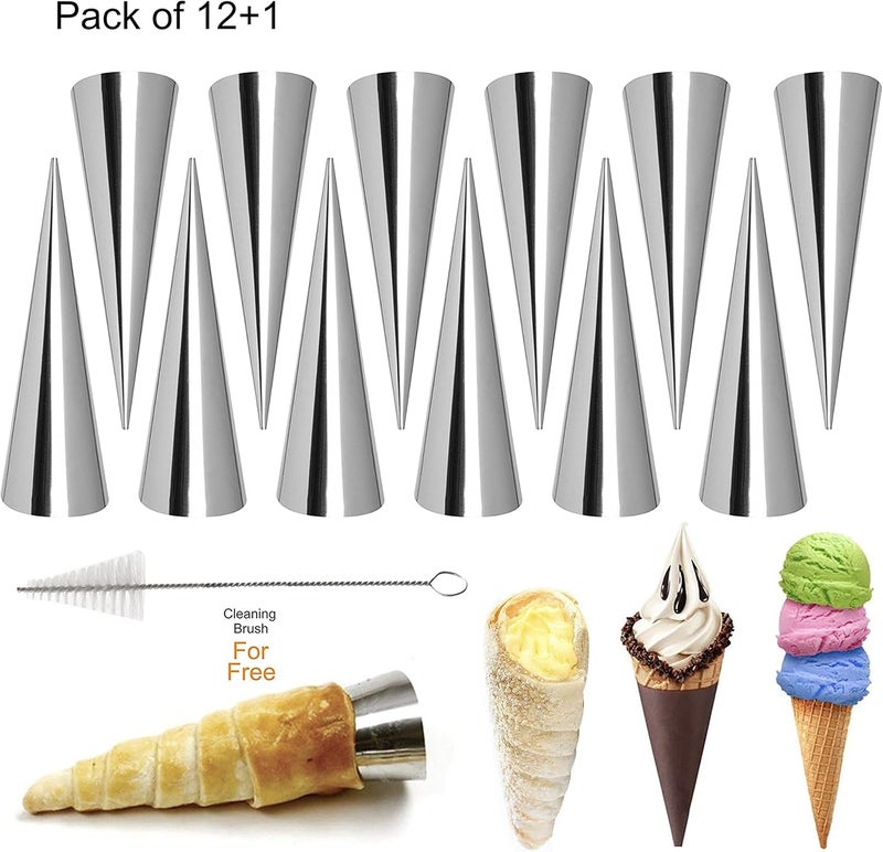 Joyeee 12 Pack Small Cream Horn Molds Stainless Steel 34 Inch Mini Size Cone Shaped Cream Horn Forms with Cleaning Brush Baking for Christmas Party Wedding Desserts Festive Dinners - Image 5