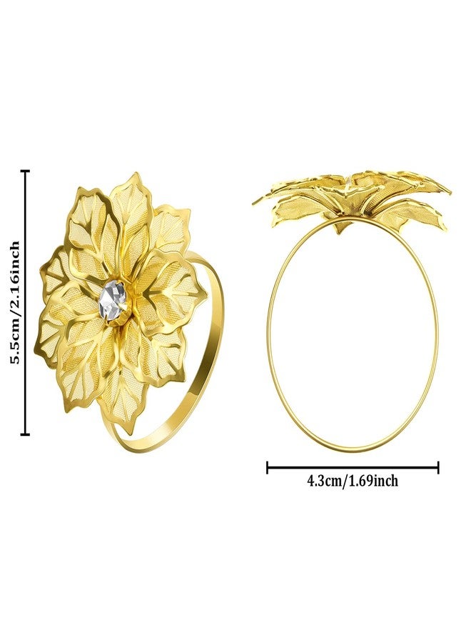Patelai Alloy Napkin Rings with Hollow Christmas Flower Napkin Holder Adornment Exquisite Napkins Rings Set Rhinestone Napkin Rings for Xmas Wedding Banquet Dinner Decor Favor (Gold,8 Pieces) - Image 4