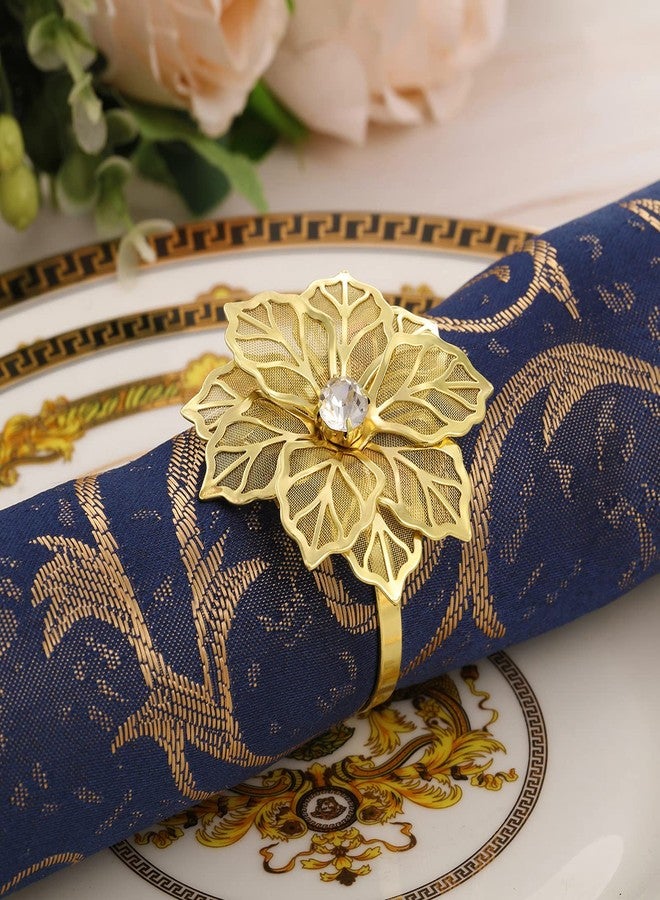 Patelai Alloy Napkin Rings with Hollow Christmas Flower Napkin Holder Adornment Exquisite Napkins Rings Set Rhinestone Napkin Rings for Xmas Wedding Banquet Dinner Decor Favor (Gold,8 Pieces) - Image 5