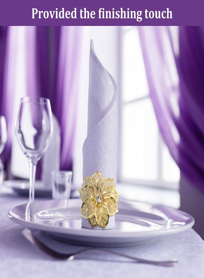 Patelai Alloy Napkin Rings with Hollow Christmas Flower Napkin Holder Adornment Exquisite Napkins Rings Set Rhinestone Napkin Rings for Xmas Wedding Banquet Dinner Decor Favor (Gold,8 Pieces) - Image 3