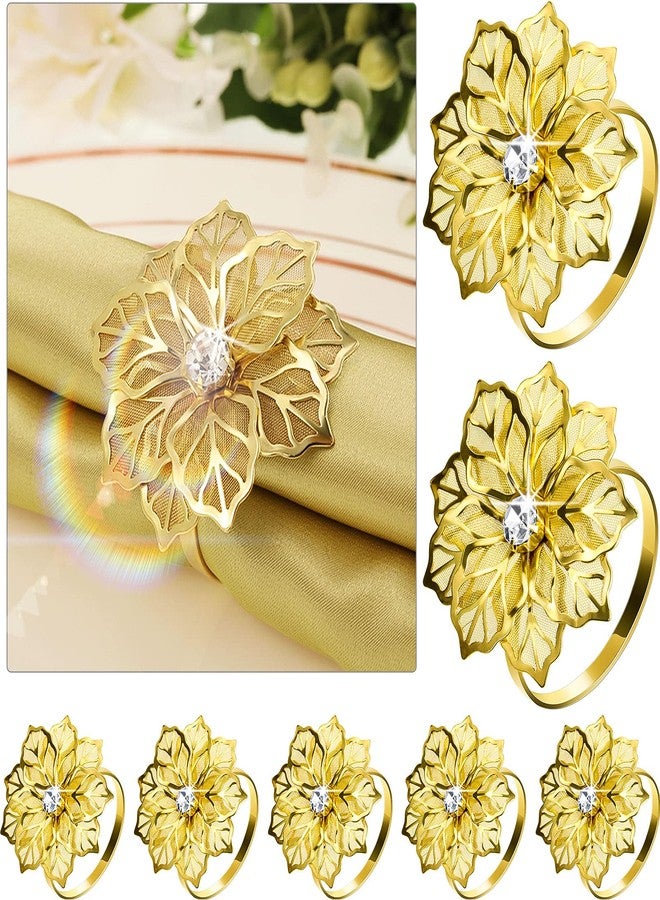 Patelai Alloy Napkin Rings with Hollow Christmas Flower Napkin Holder Adornment Exquisite Napkins Rings Set Rhinestone Napkin Rings for Xmas Wedding Banquet Dinner Decor Favor (Gold,8 Pieces) - Image 1