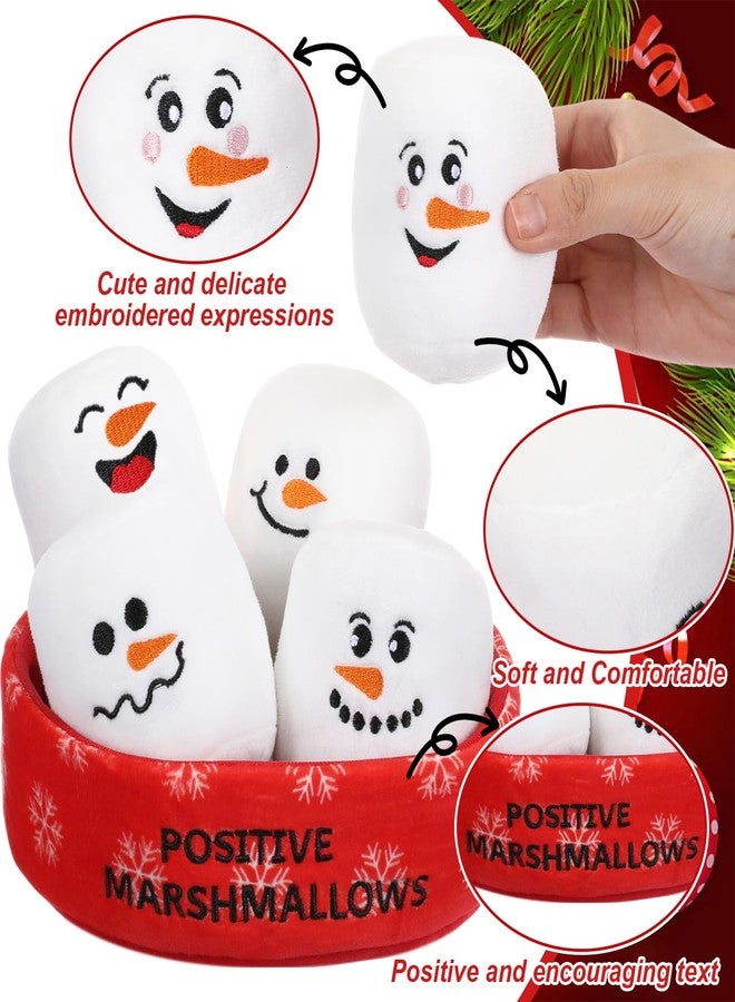 Vertintong Positive Snowman Marshmallows Doll Valentine's Day Basket Stuffers Gifts for Her/him Cuddly Stuffed Marshmallows for Ones of All Ages Winter Party Includes 5 Plushies with Carrying Basket - Image 3