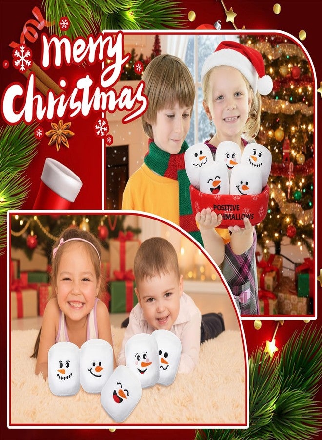 Vertintong Positive Snowman Marshmallows Doll Valentine's Day Basket Stuffers Gifts for Her/him Cuddly Stuffed Marshmallows for Ones of All Ages Winter Party Includes 5 Plushies with Carrying Basket - Image 5