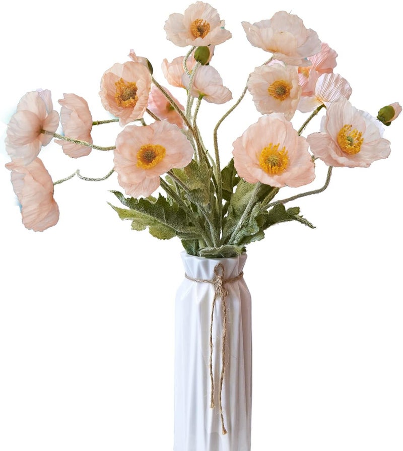 Champagne Color Simulation Poppy 5-branch Simulation Silk Flower Home Office Wedding Outdoor Decorative Flower - Image 1