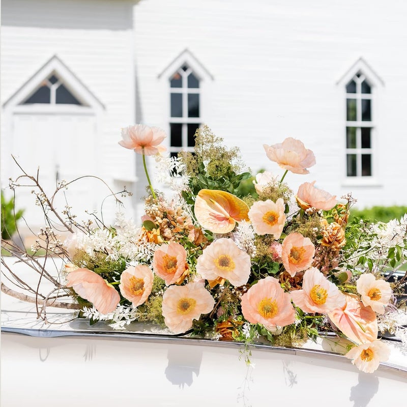 Champagne Color Simulation Poppy 5-branch Simulation Silk Flower Home Office Wedding Outdoor Decorative Flower - Image 5