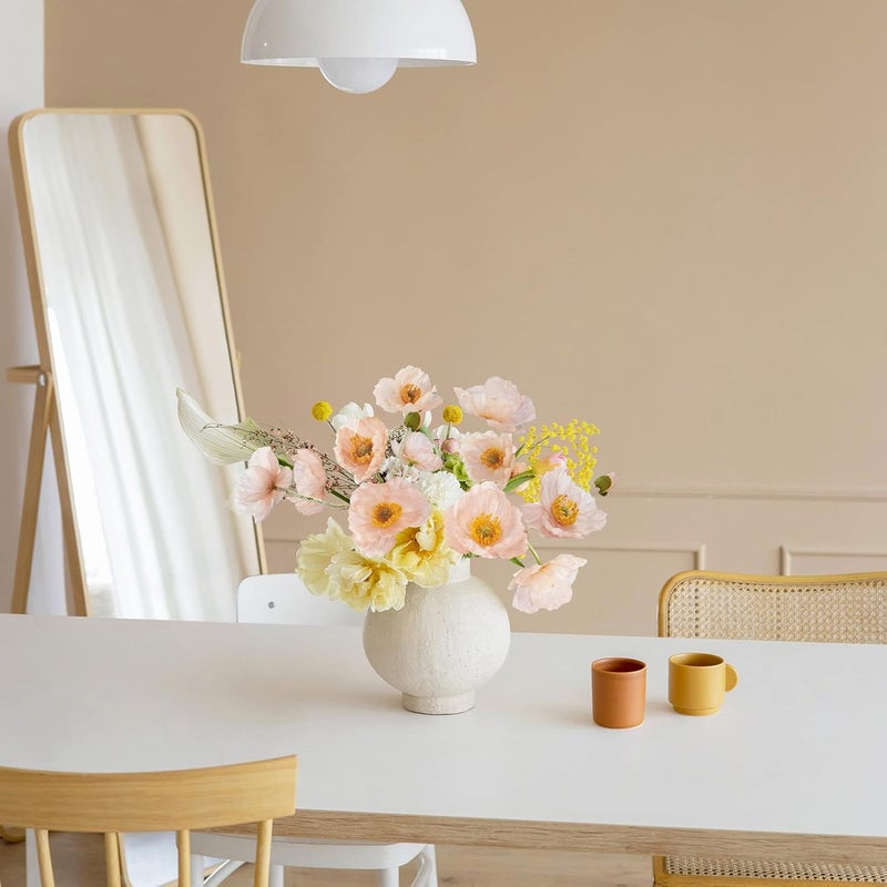 Champagne Color Simulation Poppy 5-branch Simulation Silk Flower Home Office Wedding Outdoor Decorative Flower - Image 3