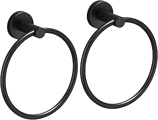 USHOWER 2 Pack Matte Black Towel Ring, Hand Towel Holder for Bathroom, Durable 304 Stainless Steel, Modern Style - Image 1
