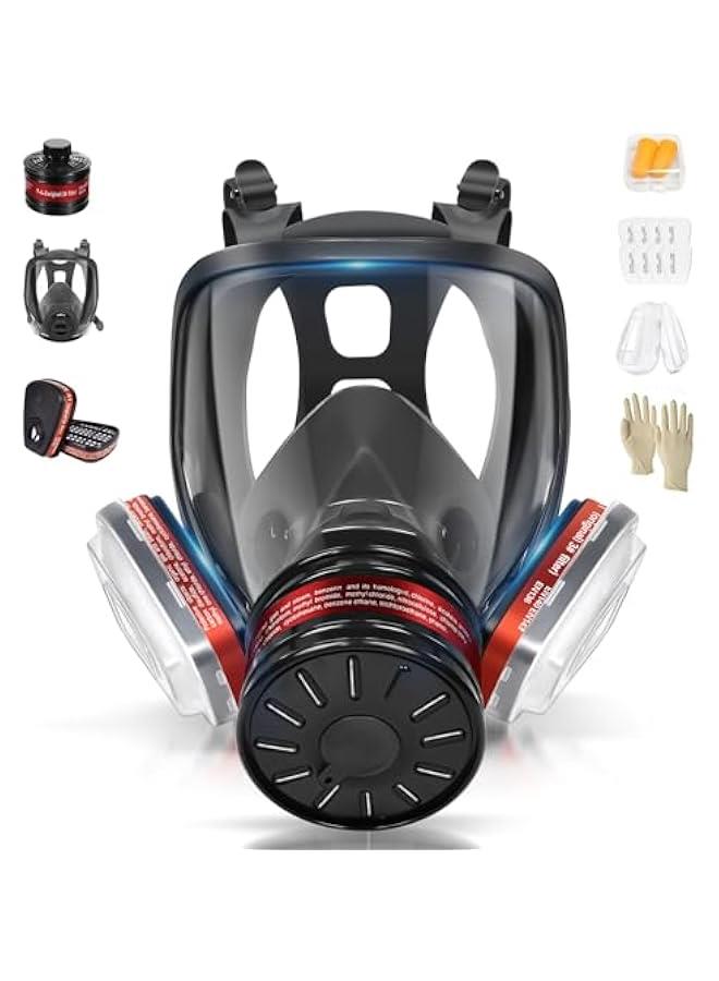 Arabest Gas Masks Survival Nuclear and Chemical - Full Face Gas Mask with 40mm Activated Carbon Filter, 6001 Filters, Earplug, and Gloves - Respirator Mask for Gases, Chemicals, Organic Vapors, Dust, Paint  - Image 1