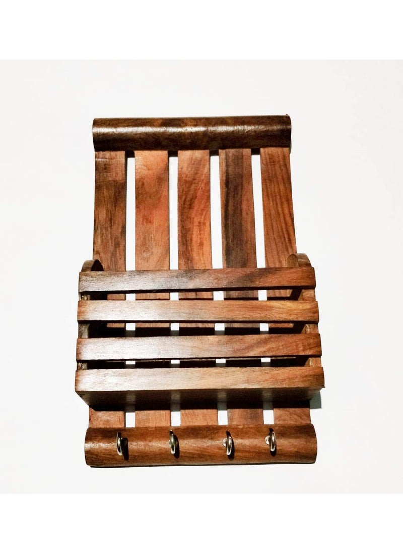 DELUX WOOD CARVER Delux Wood Carver Handmade Wooden Hanging Key Holder with Comb Stand Multipurpose Usage for Living Room and Bedroom Organizer Office Decor  - Image 1