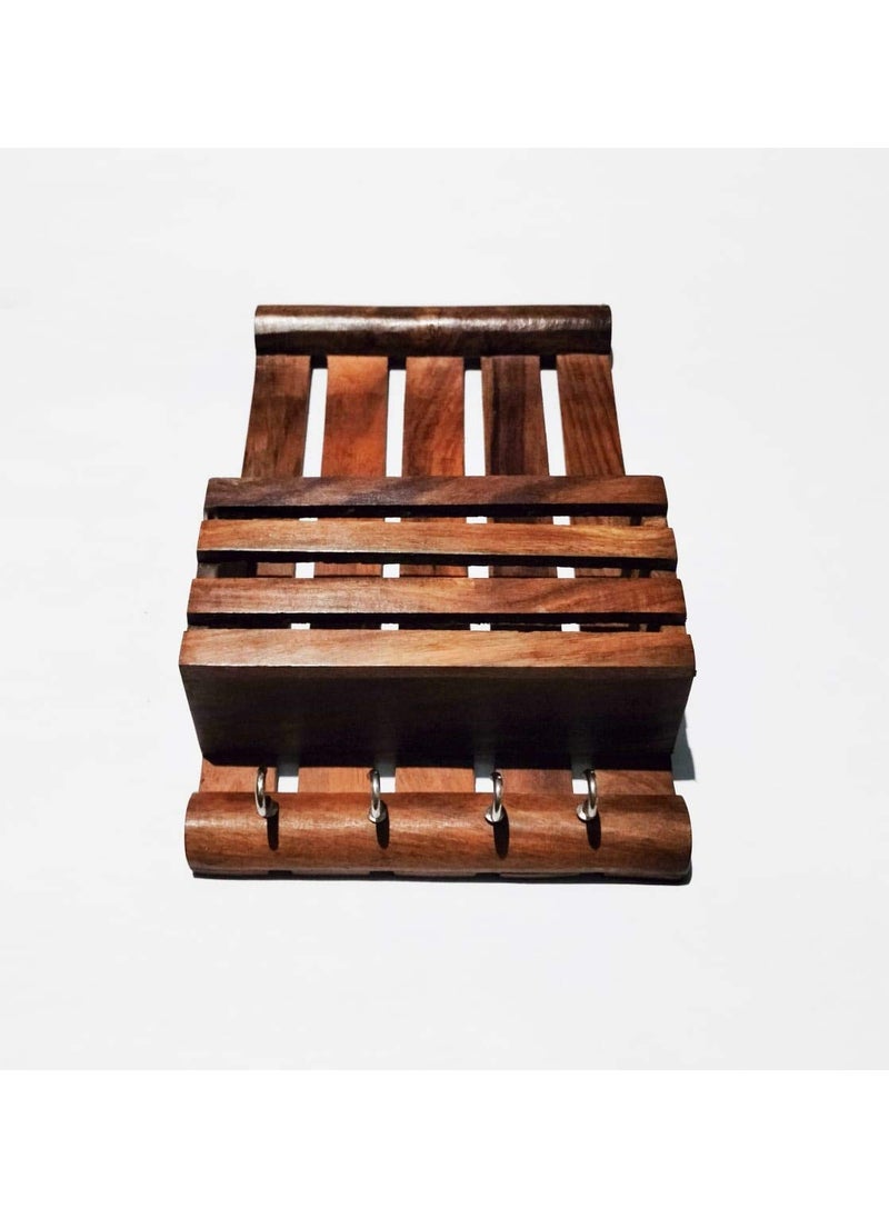 DELUX WOOD CARVER Delux Wood Carver Handmade Wooden Hanging Key Holder with Comb Stand Multipurpose Usage for Living Room and Bedroom Organizer Office Decor  - Image 4
