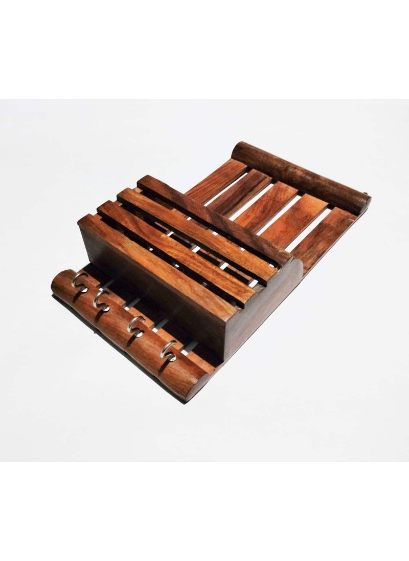 DELUX WOOD CARVER Delux Wood Carver Handmade Wooden Hanging Key Holder with Comb Stand Multipurpose Usage for Living Room and Bedroom Organizer Office Decor  - Image 3