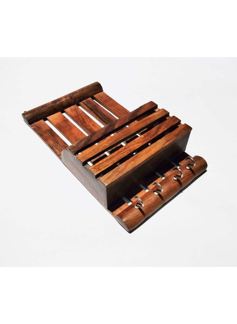 DELUX WOOD CARVER Delux Wood Carver Handmade Wooden Hanging Key Holder with Comb Stand Multipurpose Usage for Living Room and Bedroom Organizer Office Decor  - Image 2