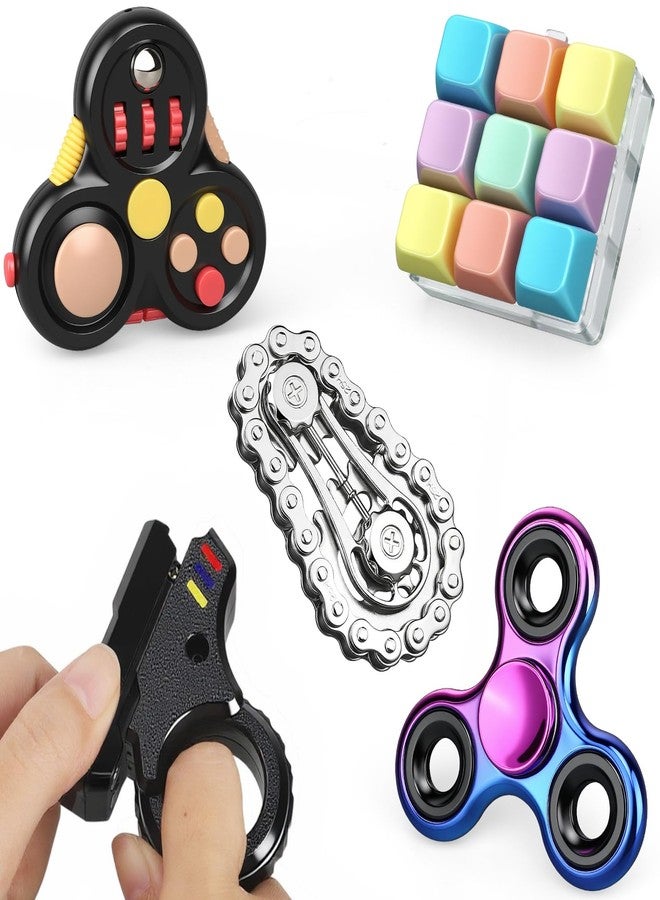 Dilabnba 5PCS Fidget Toys Bluk, Fidget Slider Ring Figette Cube Pad Finger Bike Chain Keyboard for Stocking Stuffers Stress Anxiety for Adult - Image 1