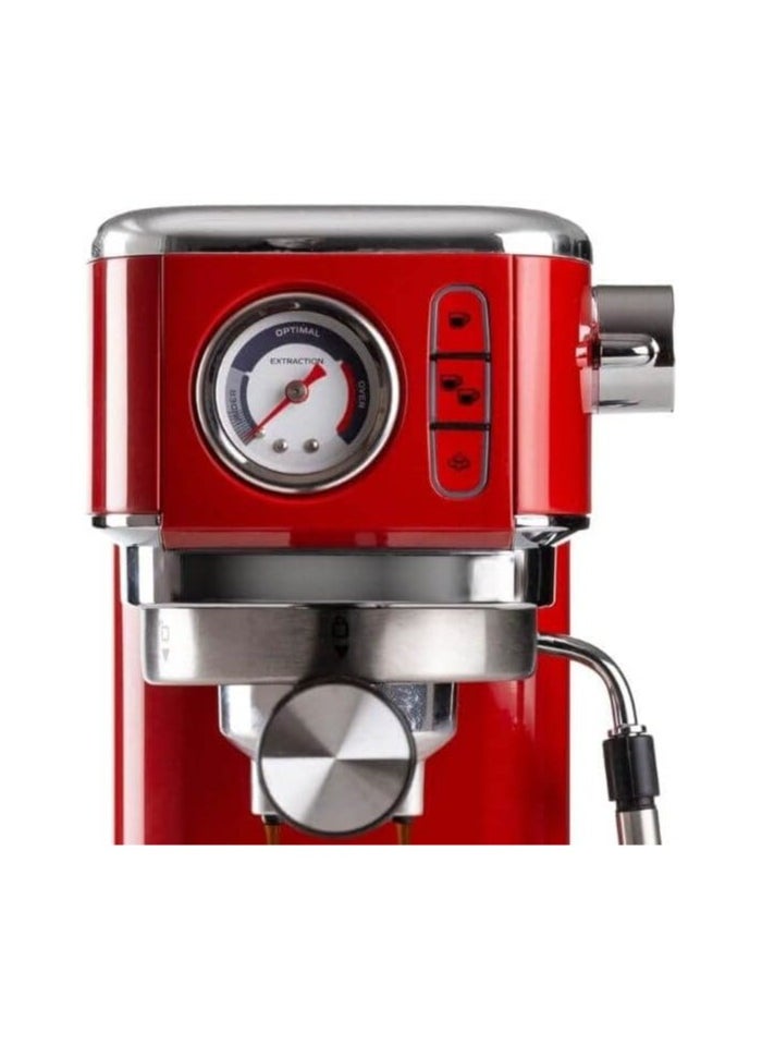 Ariete Ariete Coffee Maker 1381 with pressure gauge, 1.1 L capacity, 15 bar pressure, Cappuccino Maker, 1300W, Red  - Image 2