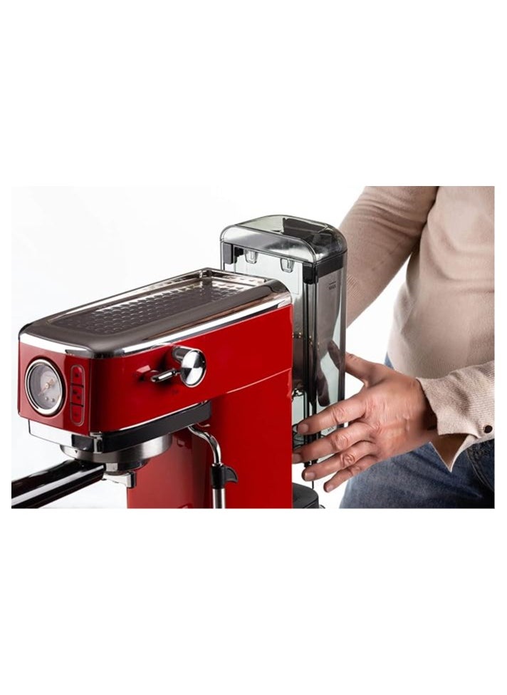 Ariete Ariete Coffee Maker 1381 with pressure gauge, 1.1 L capacity, 15 bar pressure, Cappuccino Maker, 1300W, Red  - Image 3