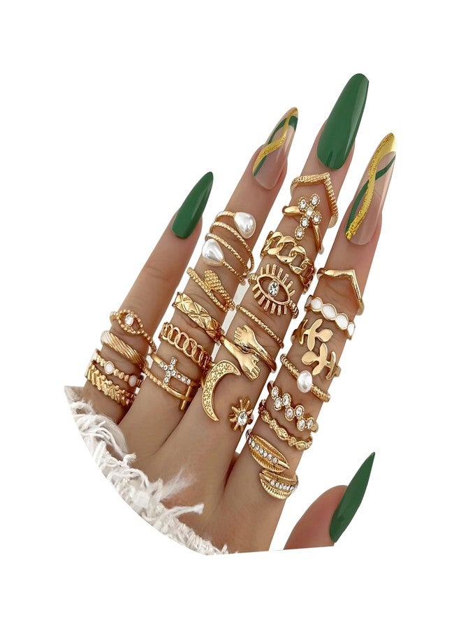 INENIMARTJ Gold Knuckle Stacking Rings for Women Vintage Boho Stackable Finger Joint Rings Set Butterfly Flower Heart Geometric Midi Hollow Rings for Women (A) - Image 1