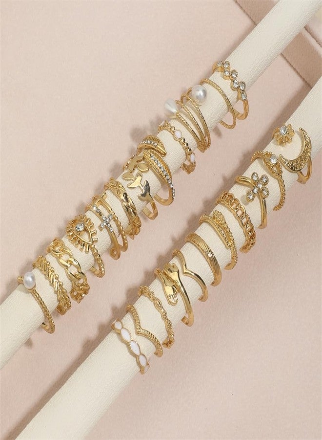 INENIMARTJ Gold Knuckle Stacking Rings for Women Vintage Boho Stackable Finger Joint Rings Set Butterfly Flower Heart Geometric Midi Hollow Rings for Women (A) - Image 2