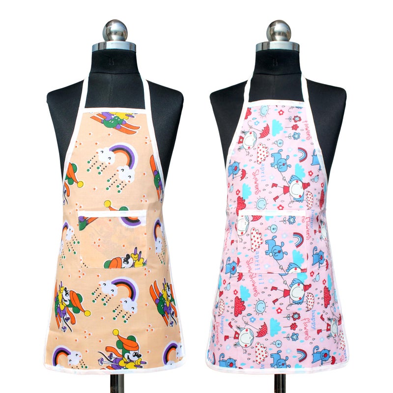 GLUN® Waterproof Unisex Kid Printed Apron with Center Pocket, Pack of 2 Apron Multi Purpose Apron for Cooking, Painting, & School Set 1 - Image 4